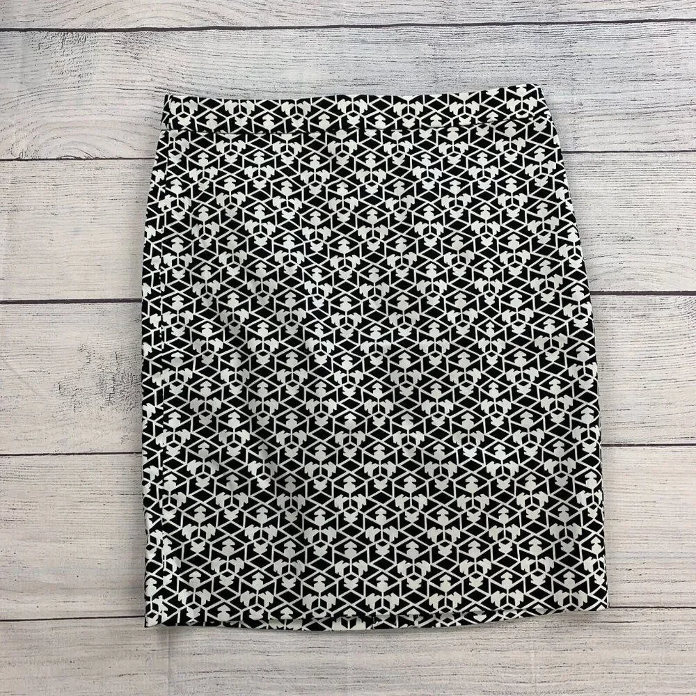 J. Crew Pencil Skirt sz 10 Black White Print Lined Back Slit New NWT